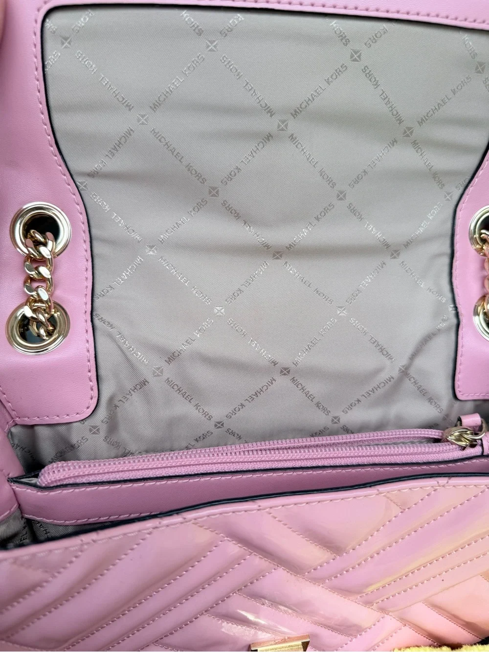 Michael Kors Pink Quilted Shoulder Bag with Gold Chain